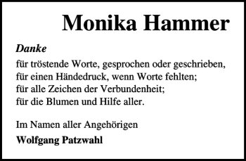 Traueranzeige von Monika Hammer von Norddeutsche Neueste Nachrichten