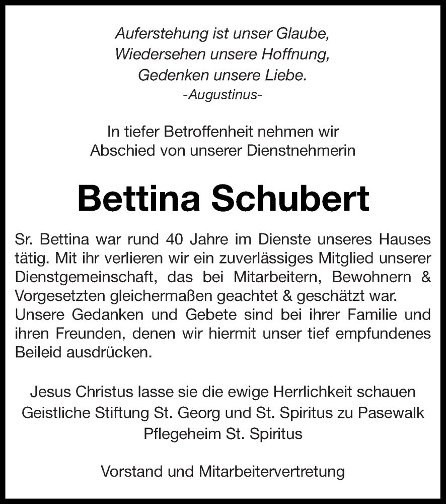  Traueranzeige für Bettina Schubert vom 26.11.2022 aus Pasewalker Zeitung