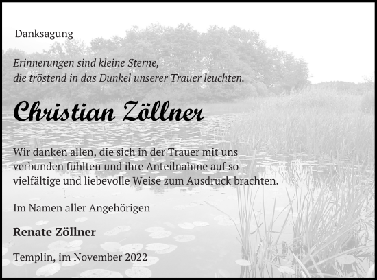 Traueranzeige von Christian Zöllner von Templiner Zeitung