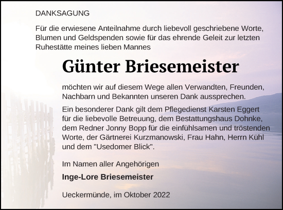 Traueranzeige von Günter Briesemeister von Haff-Zeitung