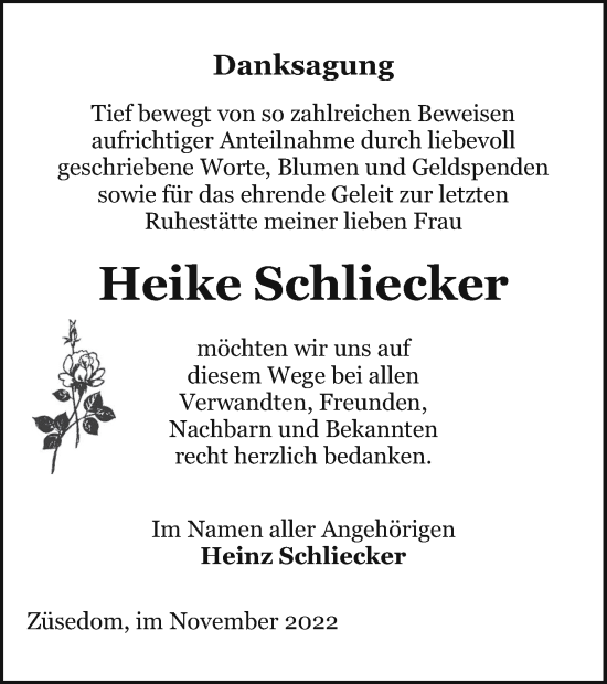 Traueranzeige von Heike Schliecker von Pasewalker Zeitung