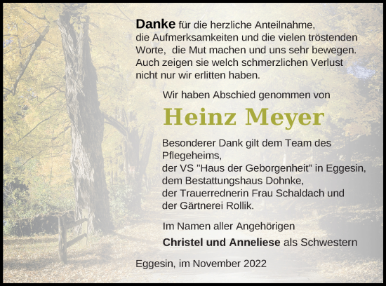 Traueranzeige von Heinz Meyer von Haff-Zeitung