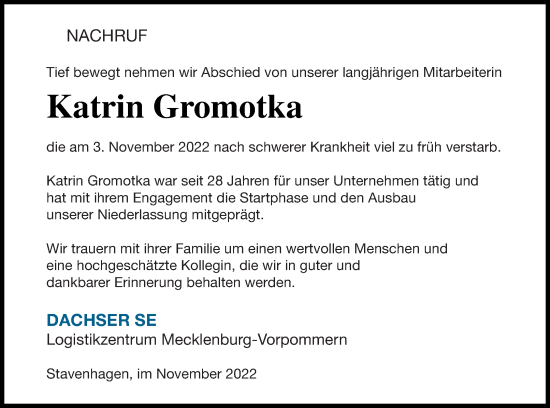 Traueranzeige von Katrin Gromotka 