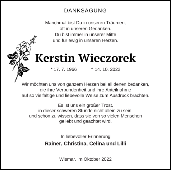 Traueranzeige von Kerstin Wieczorek von Pasewalker Zeitung