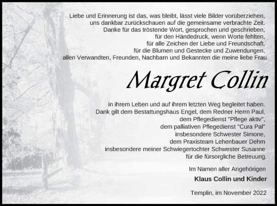 Traueranzeige von Margret Collin von Templiner Zeitung