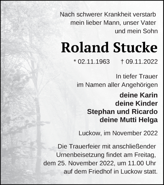 Traueranzeige von Roland Stucke von Haff-Zeitung