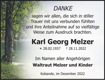 Traueranzeige von Karl Georg Melzer von Zeitung für die Landeshauptstadt