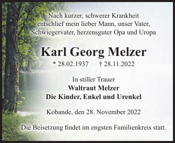 Traueranzeige von Karl Georg Melzer von Zeitung für die Landeshauptstadt