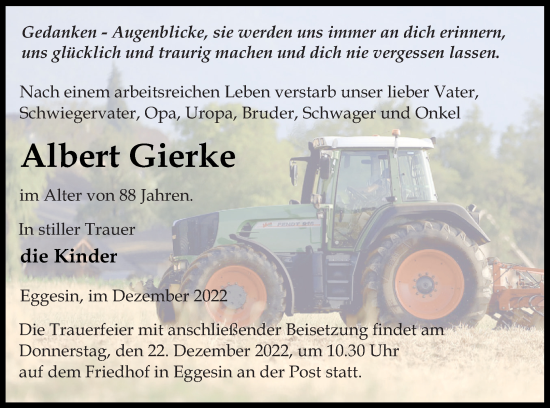 Traueranzeige von Albert Gierke von Haff-Zeitung