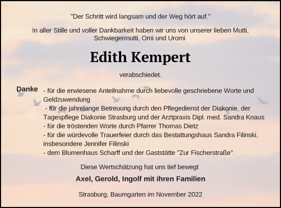 Traueranzeige von Edith Kempert von Pasewalker Zeitung