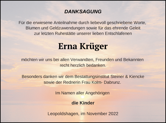 Traueranzeige von Erna Krüger von Haff-Zeitung