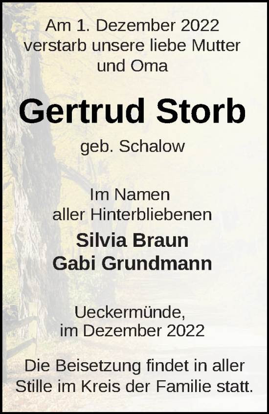 Traueranzeige von Gertrud Storb von Haff-Zeitung