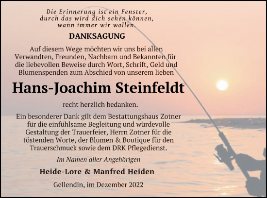 Traueranzeige von Hans-Joachim Steinfeldt von Vorpommern Kurier