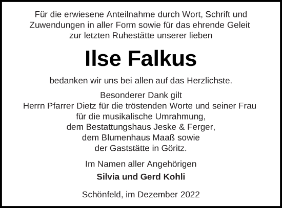 Traueranzeige von Ilse Falkus von Prenzlauer Zeitung