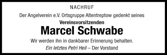 Traueranzeige von Marcel Schwabe von Neubrandenburger Zeitung