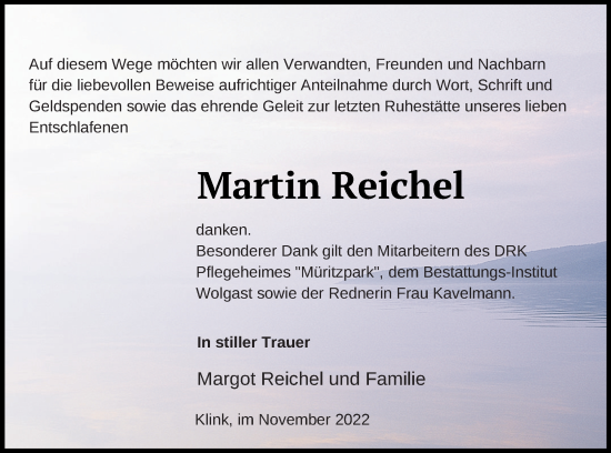 Traueranzeige von Martin Reichel von Müritz-Zeitung