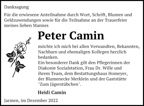 Traueranzeige von Peter Camin von Vorpommern Kurier