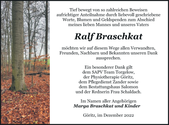 Traueranzeige von Ralf Braschkat von Prenzlauer Zeitung