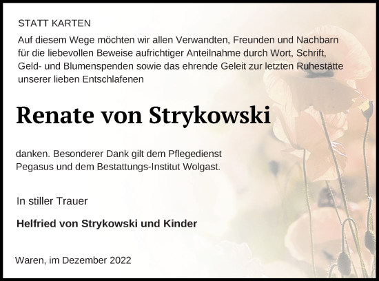 Traueranzeige von Renate von Strykowski von Müritz-Zeitung