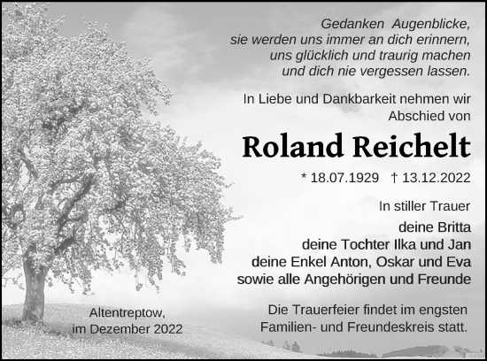 Traueranzeige von Roland Reichelt von Neubrandenburger Zeitung