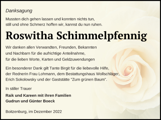 Traueranzeige von Roswitha Schimmelpfennig von Templiner Zeitung