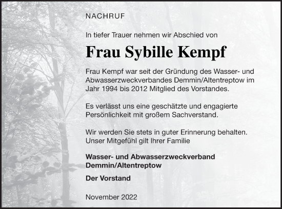 Traueranzeige von Sybille Kempf von Neubrandenburger Zeitung