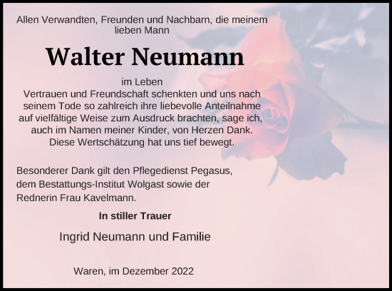 Traueranzeige von Walter Neumann von Müritz-Zeitung