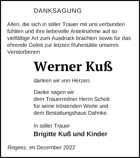 Traueranzeige von Werner Kuß von Müritz-Zeitung