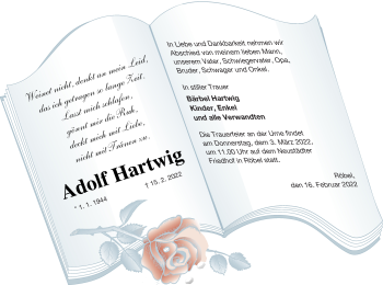 Traueranzeige von Adolf Hartwig von Müritz-Zeitung