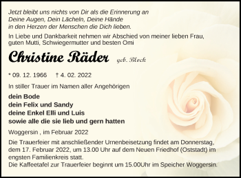 Traueranzeige von Christine Räder von Neubrandenburger Zeitung