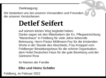 Traueranzeige von Detlef Seifert von Strelitzer Zeitung