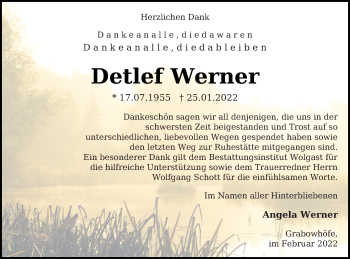 Traueranzeige von Detlef Werner von Müritz-Zeitung