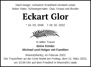 Traueranzeige von Eckart Glor von Müritz-Zeitung