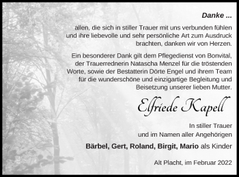 Traueranzeige von Elfriede Kapell von Templiner Zeitung