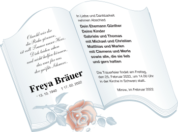 Traueranzeige von Freya Bräuer von Müritz-Zeitung