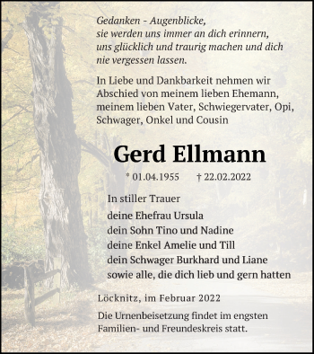 Traueranzeige von Gerd Ellmann von Pasewalker Zeitung