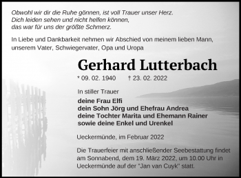 Traueranzeige von Gerhard Lutterbach von Haff-Zeitung