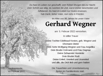Traueranzeige von Gerhard Wegner von Haff-Zeitung