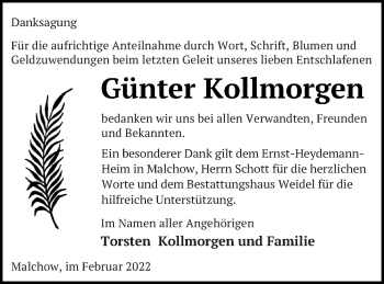 Traueranzeige von Günter Kollmorgen von Müritz-Zeitung