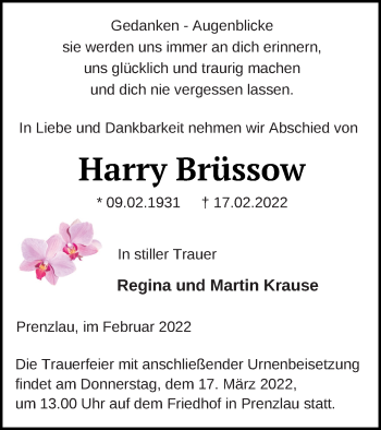 Traueranzeige von Harry Brüssow von Prenzlauer Zeitung