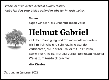 Traueranzeige von Helmut Gabriel von Mecklenburger Schweiz