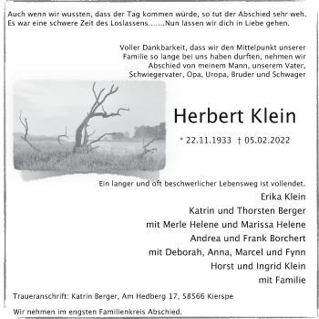 Traueranzeige von Herbert Klein von Templiner Zeitung