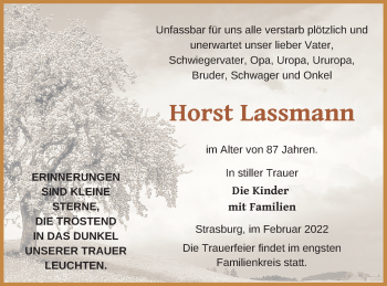 Traueranzeige von Horst Lassmann von Pasewalker Zeitung