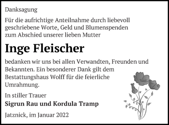 Traueranzeige von Inge Fleischer von Haff-Zeitung