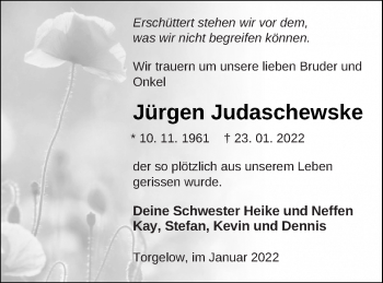 Traueranzeige von Jürgen Judaschewske von Haff-Zeitung
