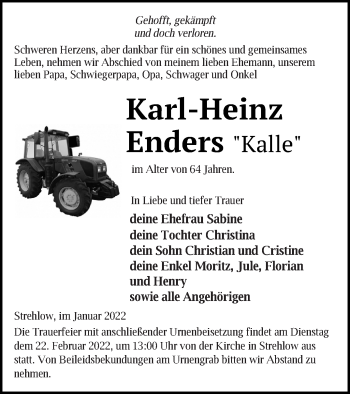 Traueranzeige von Karl-Heinz Enders von Prenzlauer Zeitung