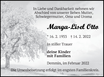 Traueranzeige von Marga-Lisel Otto von Demminer Zeitung