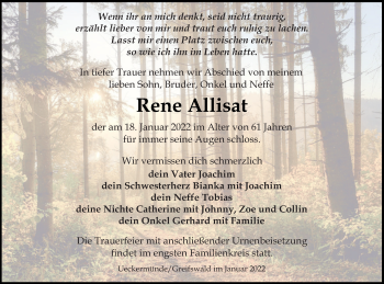Traueranzeige von Rene Allisat von Haff-Zeitung