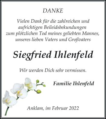 Traueranzeige von Siegfried Ihlenfeld von Vorpommern Kurier