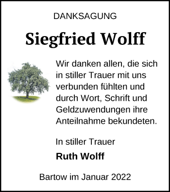 Traueranzeige von Siegfried Wolff von Vorpommern Kurier